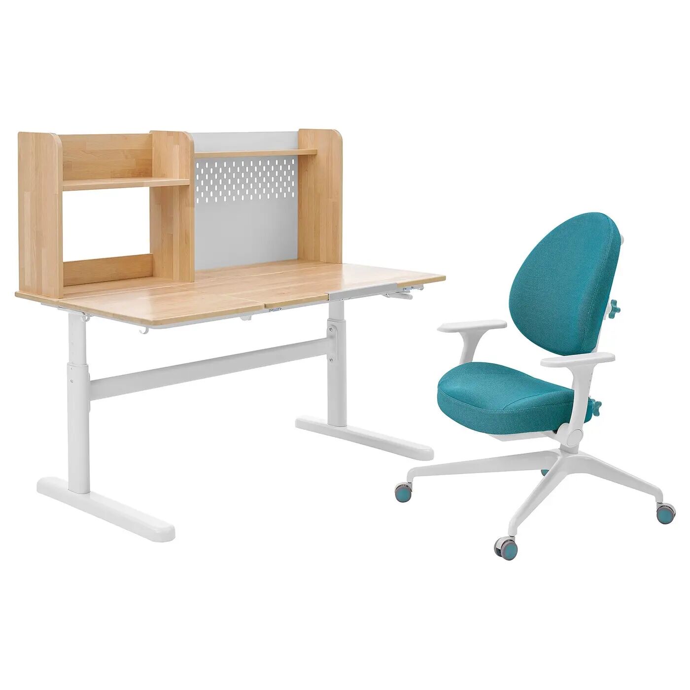 Детский стол+стул с подлокотниками BERGLÄRKA/GUNRIK IKEA, 120x70 см, цвет solid birch/turquoise
