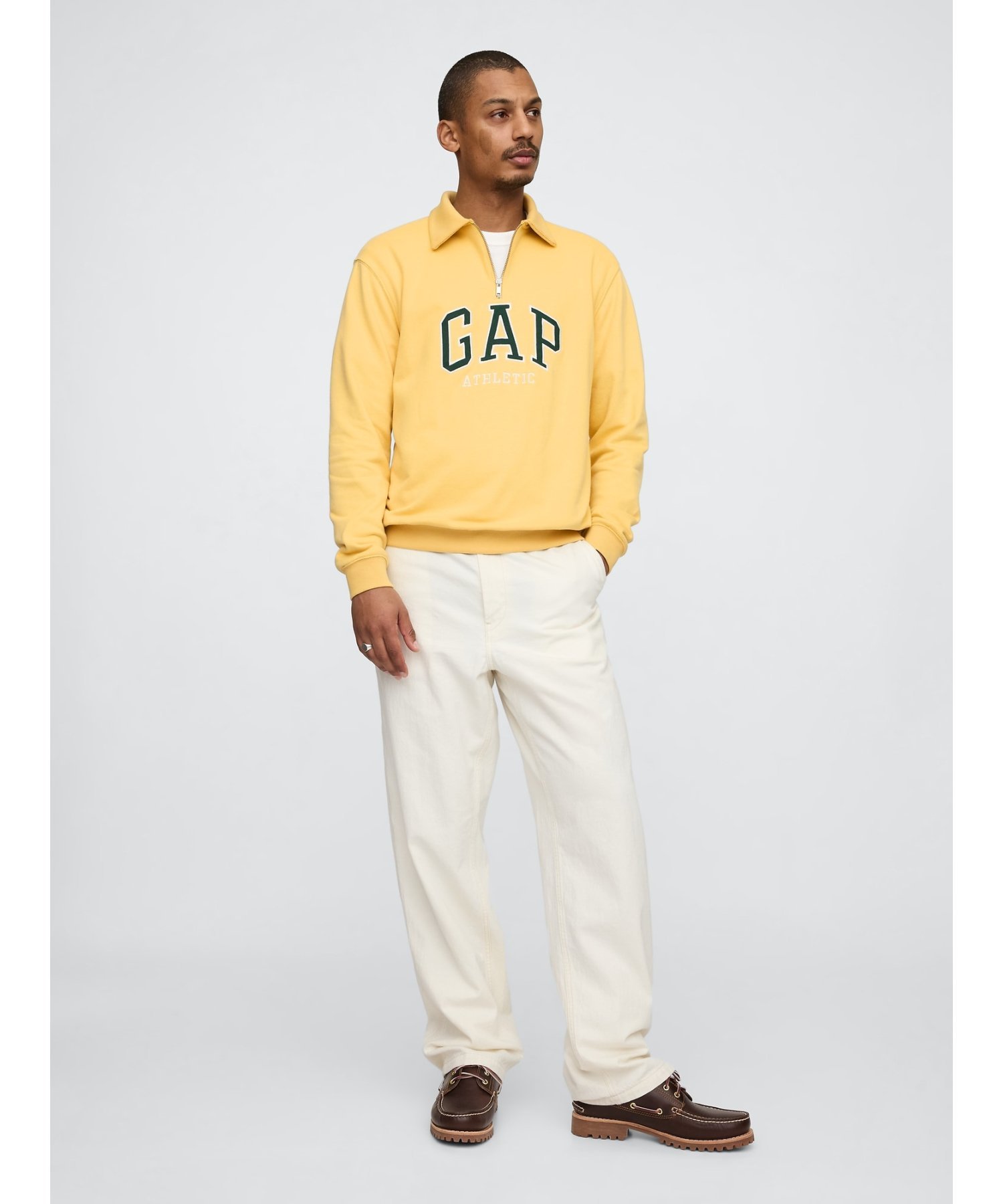 (U) Винтажная мягкая спортивная толстовка-поло с логотипом GAP, FRENCH_ALMOND — фото 3