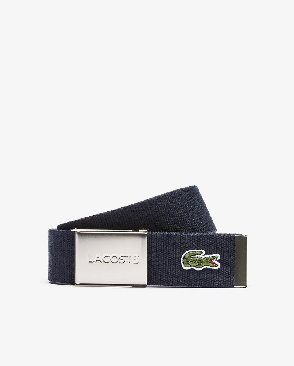 

Текстильный ремень MadeinFrance с гравированной пряжкой Lacoste, синий