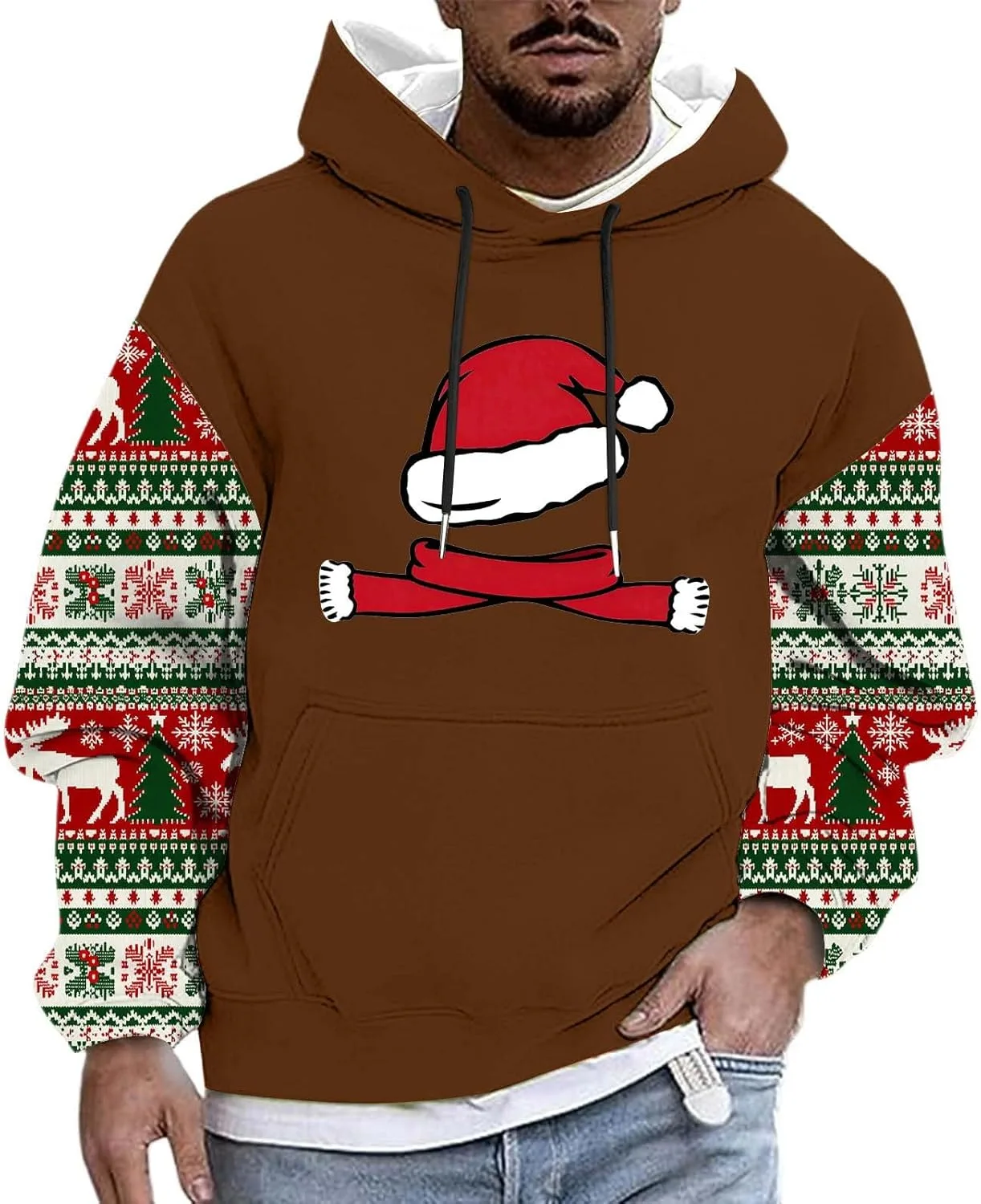 

Рождественский свитшот для мужчин Funny Santa Claus Printed Long Sleeve Fleece Pullover