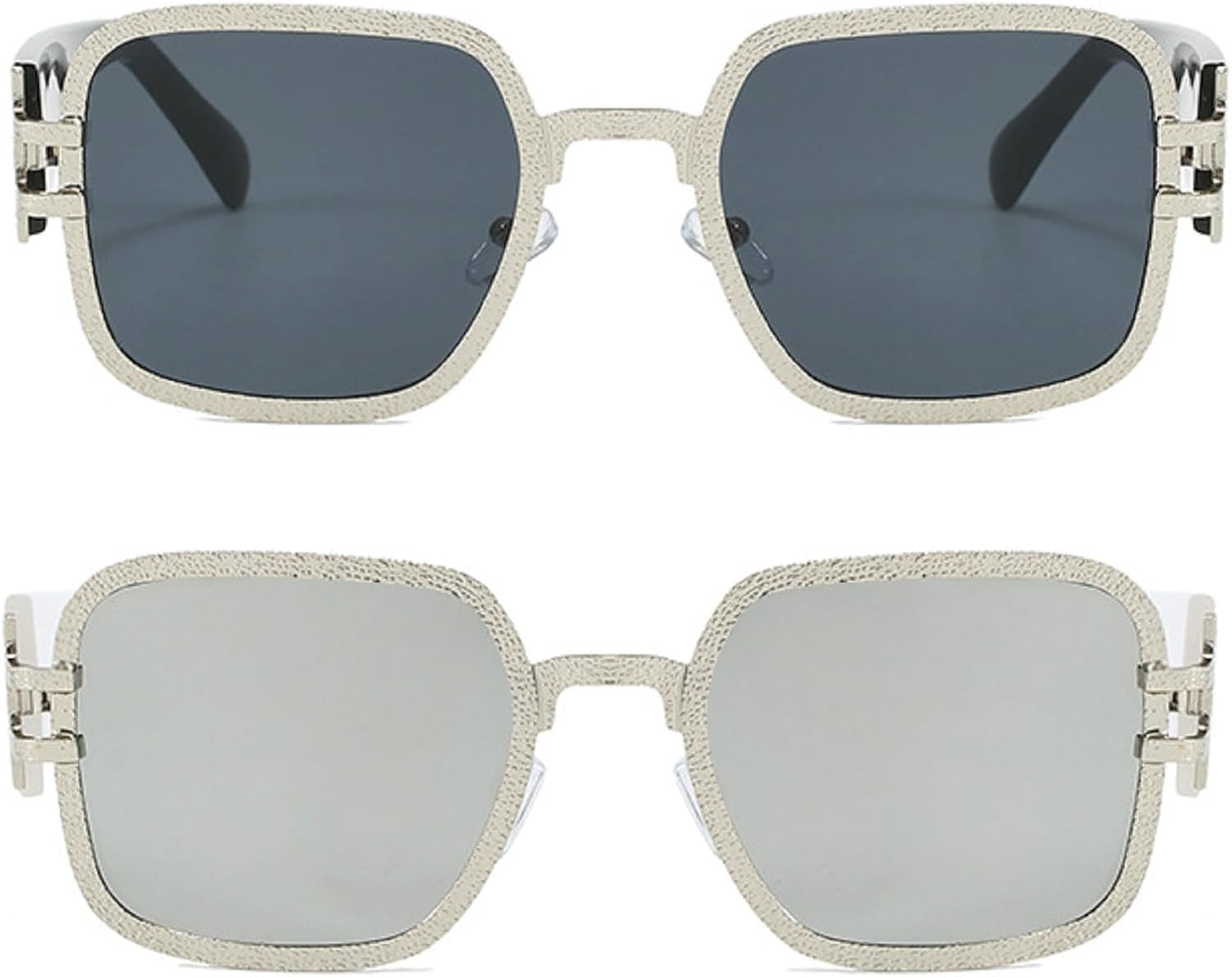 

Квадратные солнцезащитные очки для женщин и мужчин, винтажные, ретро, ​​с металлической оправой, модные солнцезащитные очки серебристо-зеленого цвета mincl, 2pcs-silver Gray&silver