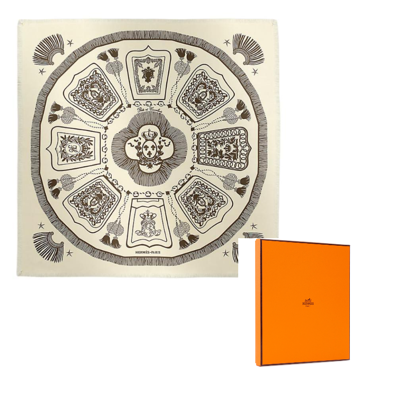 

HERMES Шарф из шелка Mulberry для мужчин, цвет Light Beige/Basalt