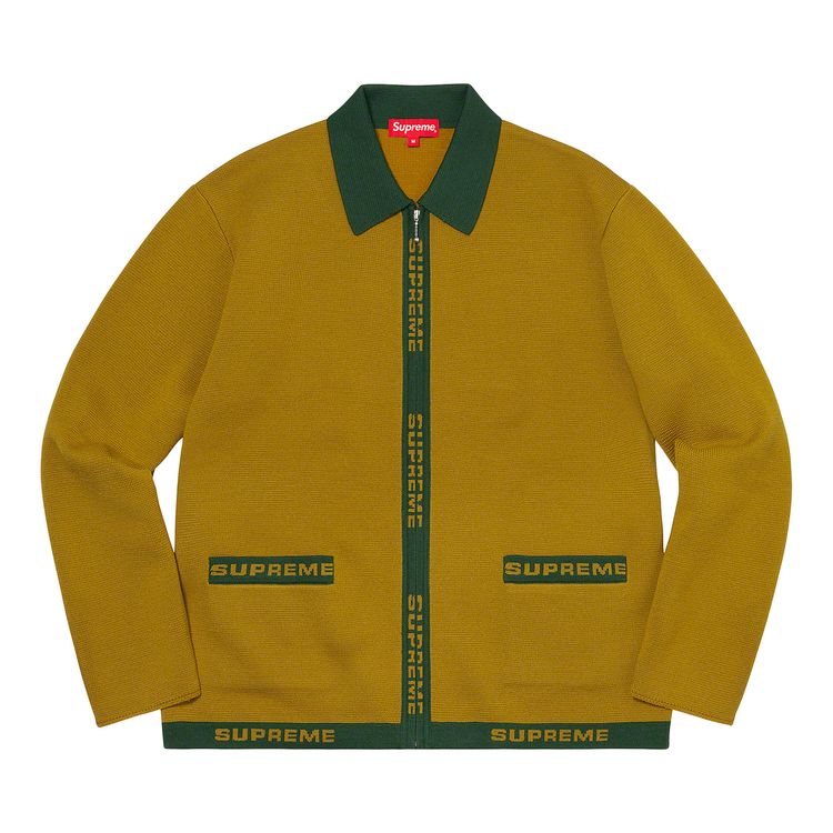 Кардиган Supreme Logo Trim Zip Up Cardigan 'Olive', зеленый