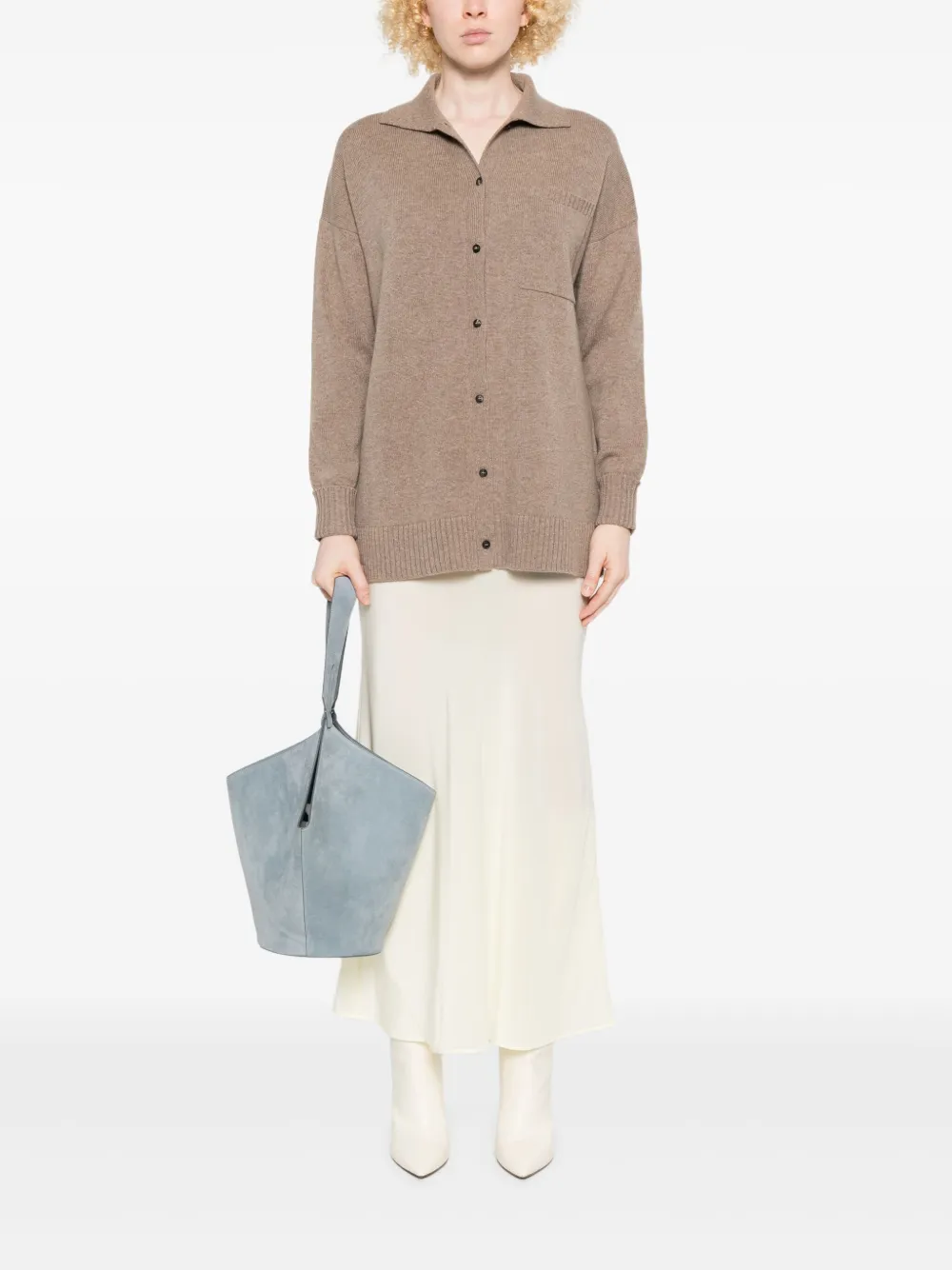 Кардиган на пуговицах с нагрудным карманом Max Mara, коричневый — фото 2