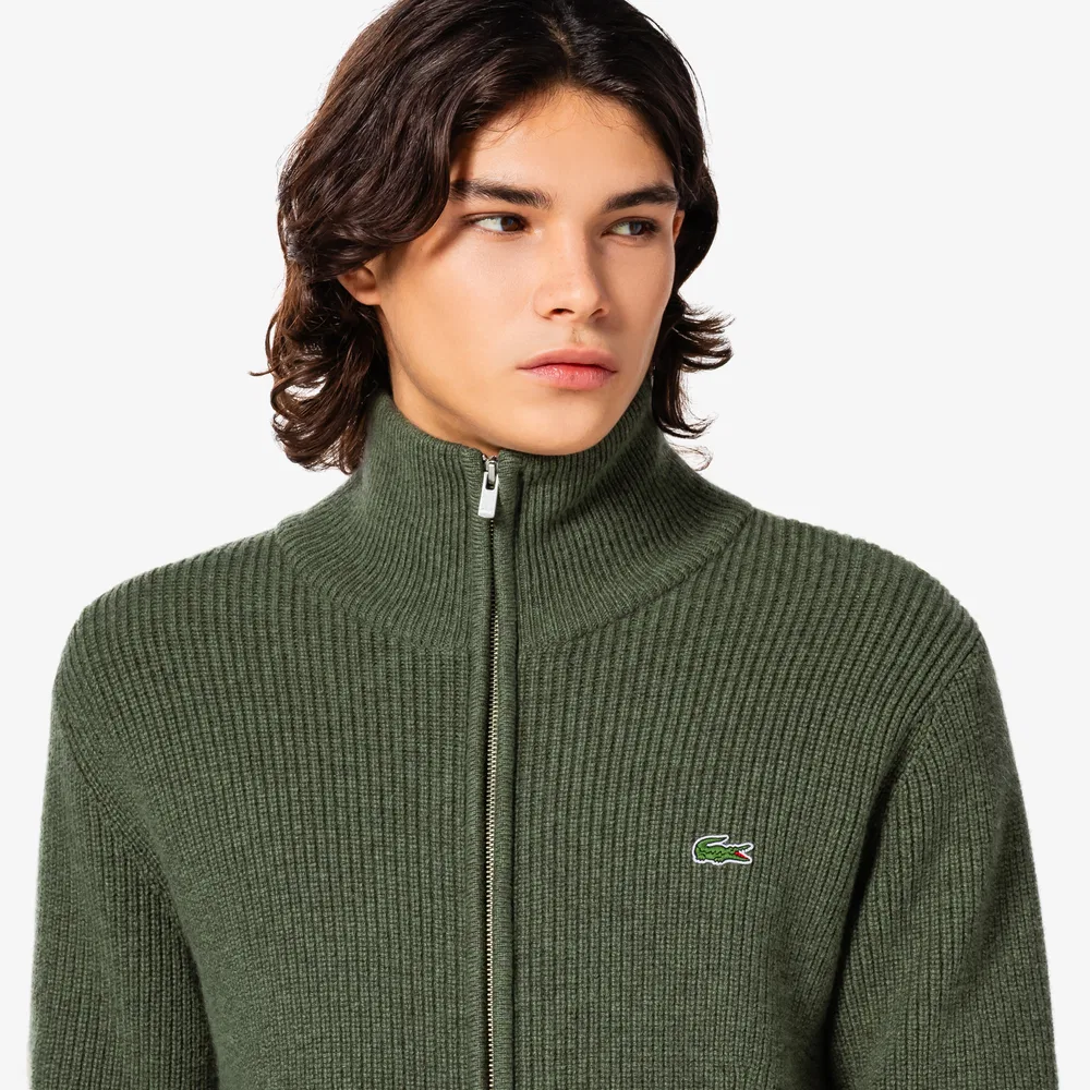 Мужской вязаный кардиган на молнии Ribbed Full Zip-Up, хаки, от Lacoste — фото 2