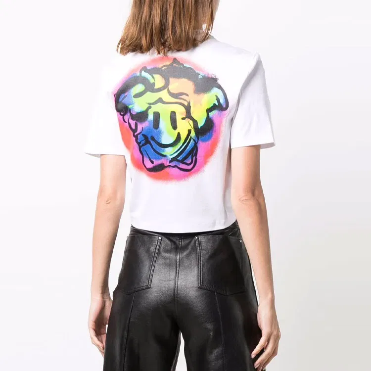 Футболка-кроп топ VERSACE Monogram Smiley Print белая — фото 4