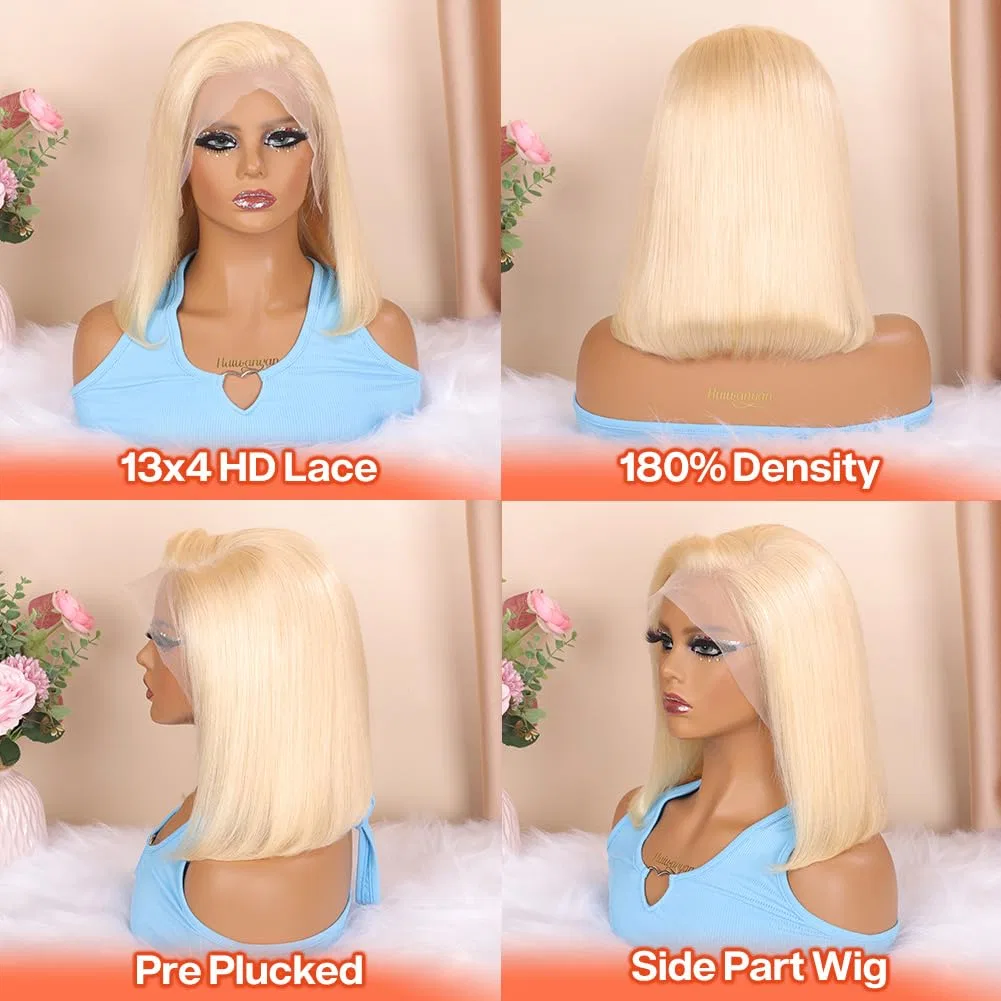 Женский парик из натуральных волос «13x4 Lace Front Bob» блонд от HUIWANYAN Hihmarm, 613 Coloured Lace Front Wig — фото 3
