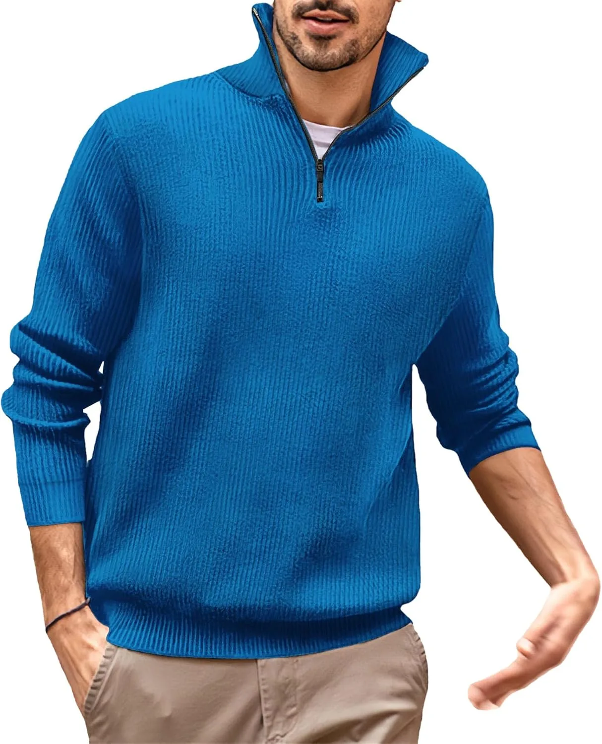 

Мужской свитер DGHM-JLMY с четверть-молнией, риб-нит, slim fit, лацканы