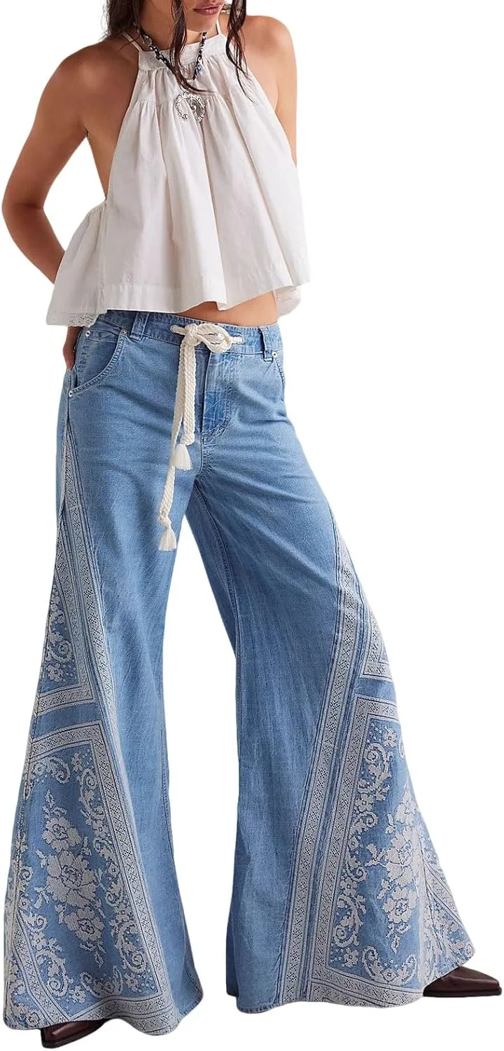 

Loveimgs Женские джинсы-клеш с вышивкой в стиле Y2K