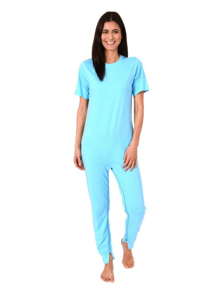 

Трусы NORMANN Damen Pflegeoverall kurzarm mit langen Bein und Bein Reißverschluß, бирюзовый