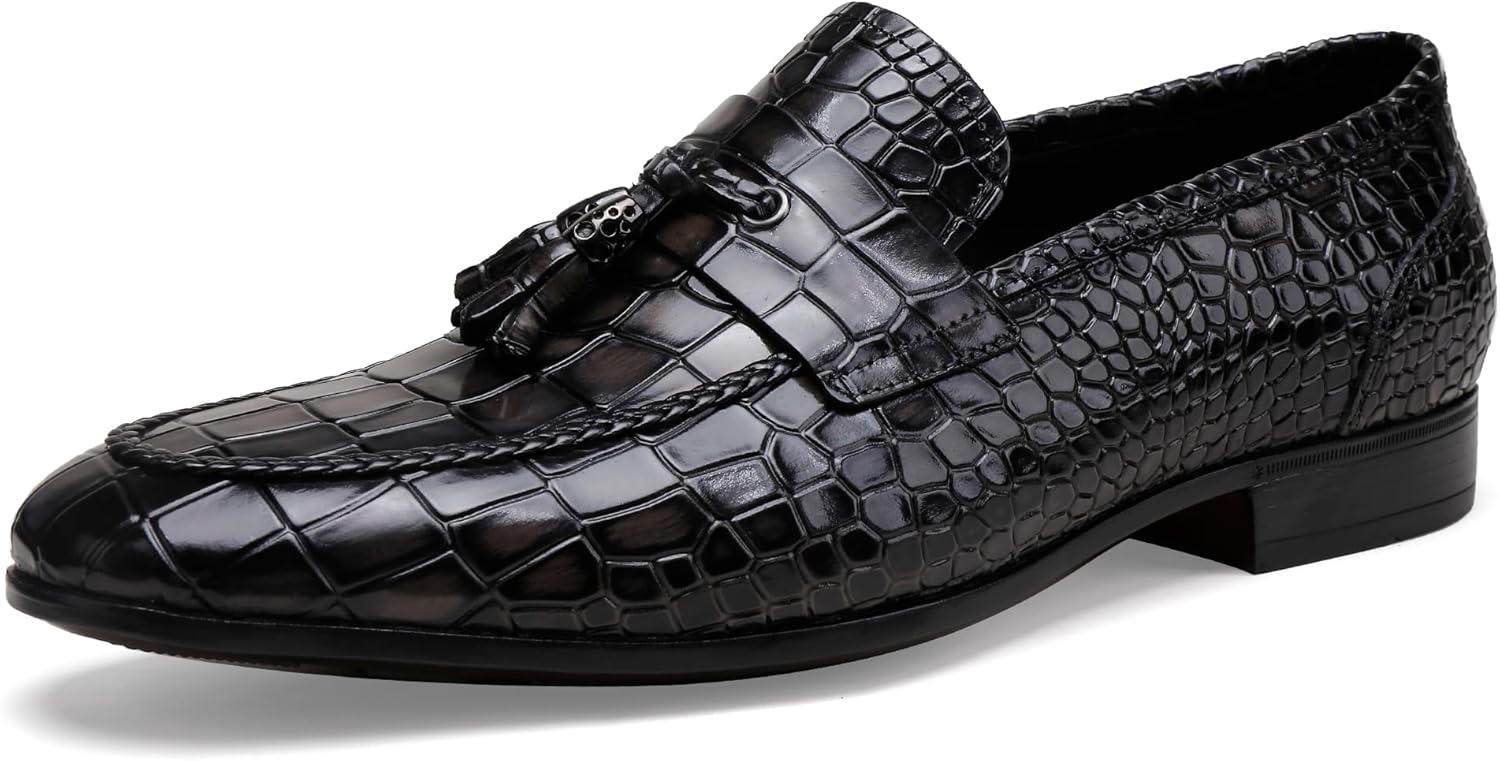 

Мужские кожаные пенни-лоаферы, повседневные деловые туфли с узором под аллигатора, слипоны для вождения, мокасины-лоаферы для мужчин Generic, серый