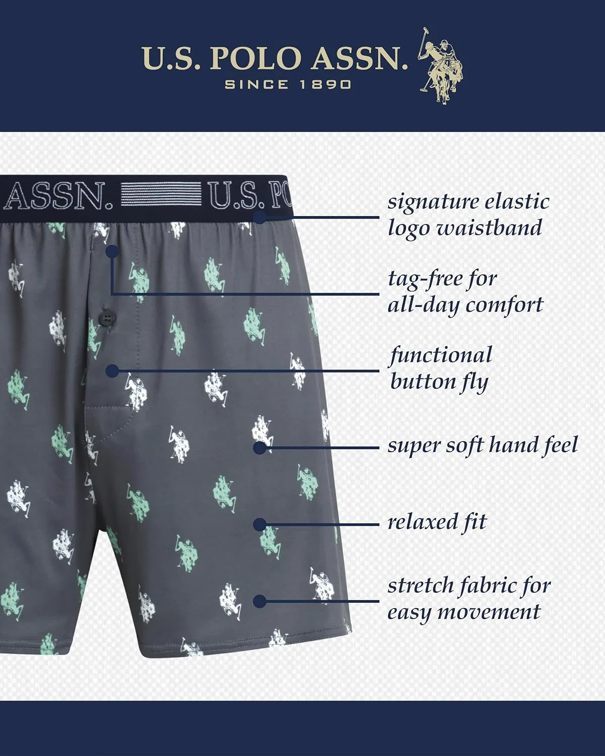 Боксеры 6-pack U.S. POLO ASSN., Black/Turbulence Print/Ultimate Grey — фото 2