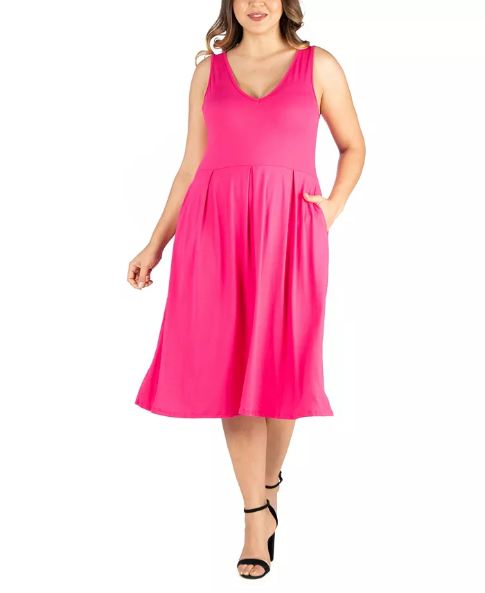 

Платье миди с карманами Plus Size, силуэт "приталенное с расклешенной юбкой" 24seven Comfort Apparel, розовый