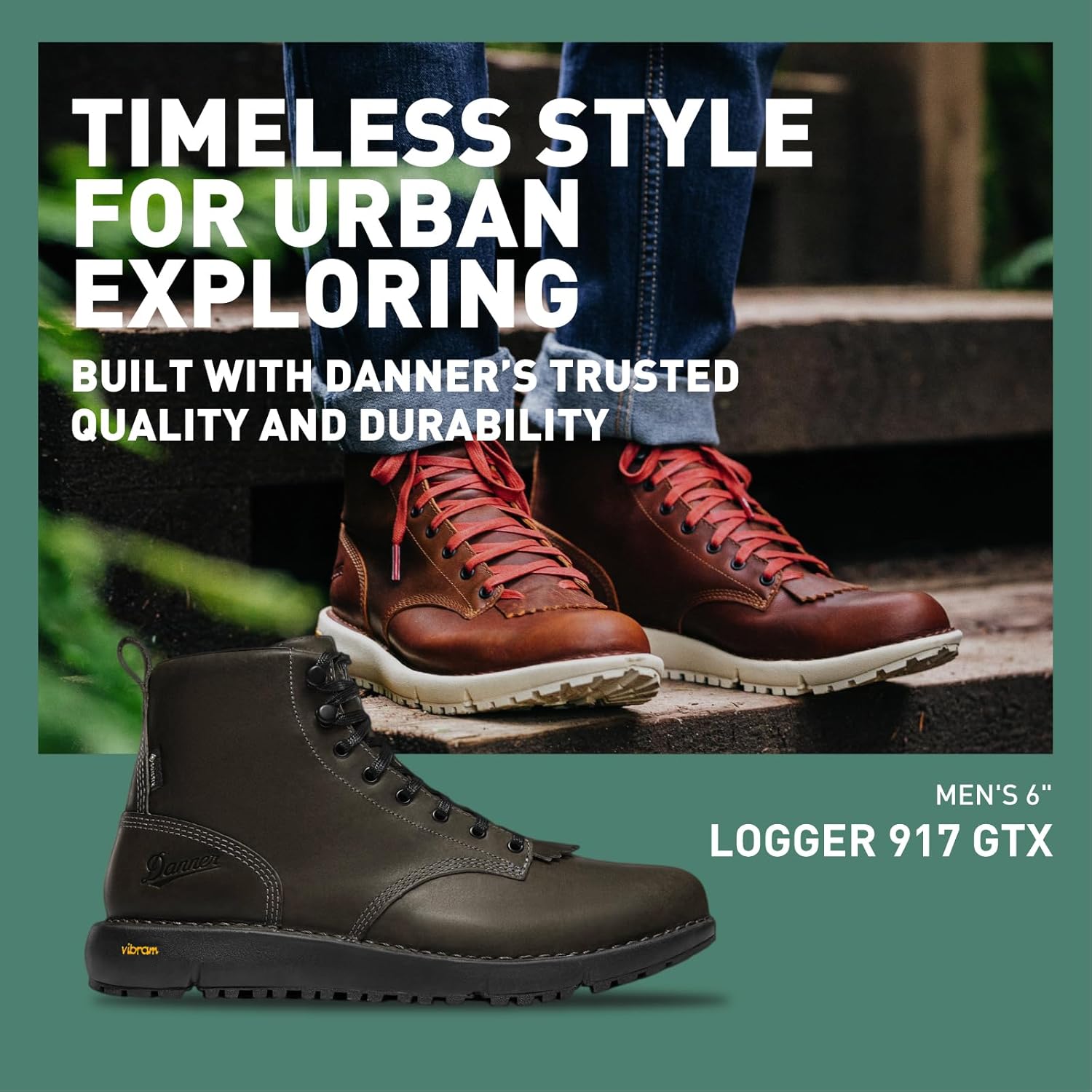 Мужские водонепроницаемые походные ботинки Danner Logger 917 6 - из кожи полного зерна с дышащей мембраной Gore-Tex, подошвой Vibram SPE и протектором 917 Traction, 12 Charcoal — фото 2