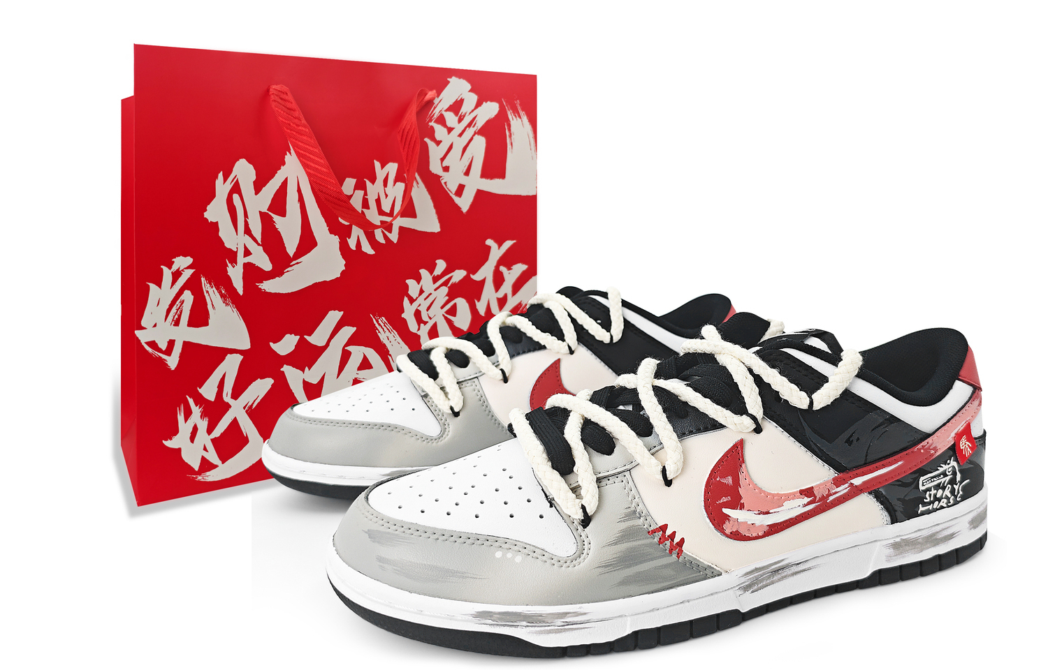 

Dunk Story Pony Leather Abrasion Resistant Low top Skateboard Shoes Unisex Nike, серый белый