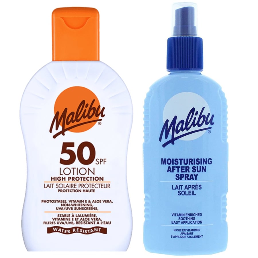 

Водостойкий бальзам Malibu SPF50 200 мл + Бальзам-спрей после загара 200 мл
