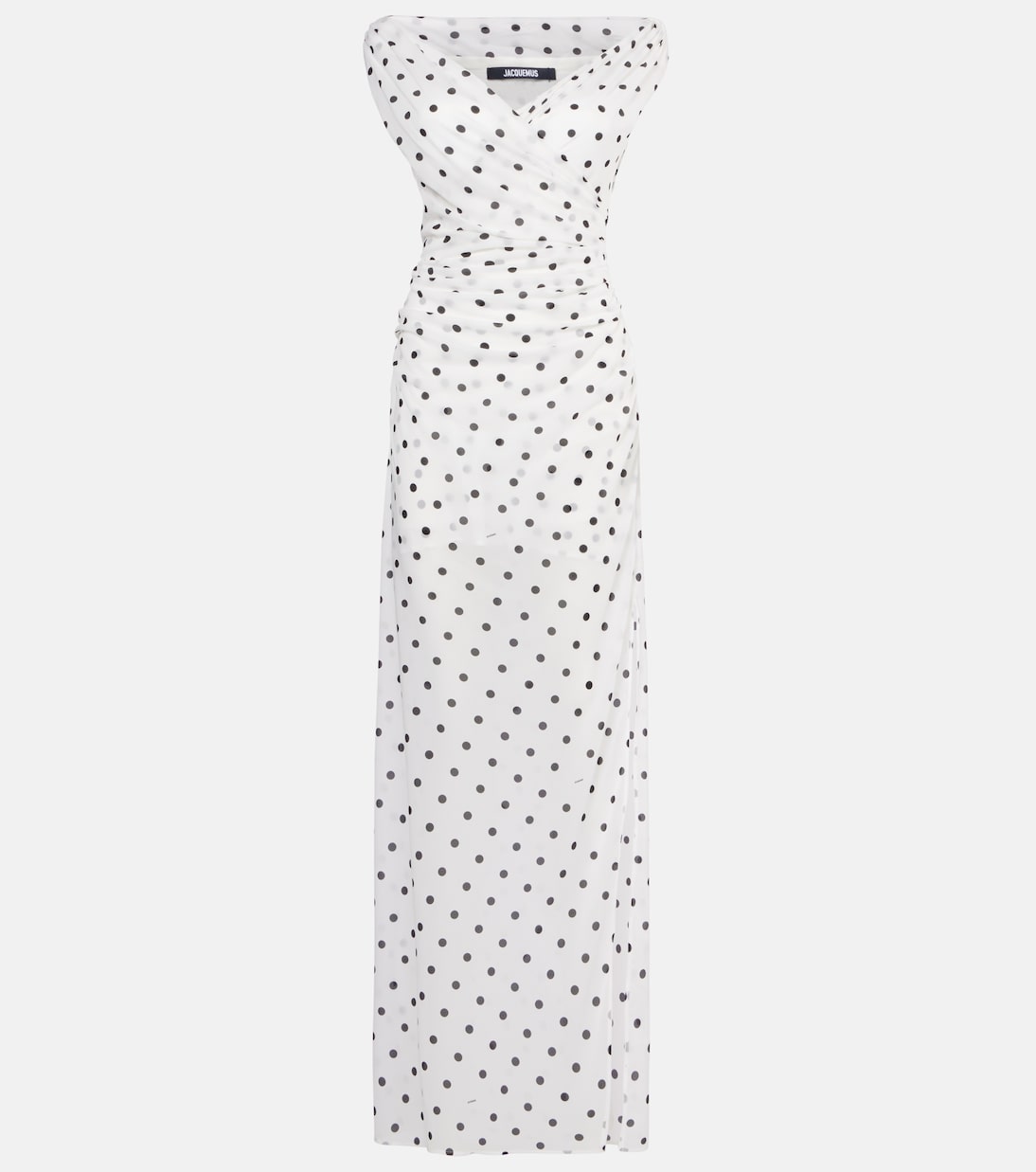 Платье макси в горошек с драпировкой от Риты Jacquemus, Print Dots Logo White/B
