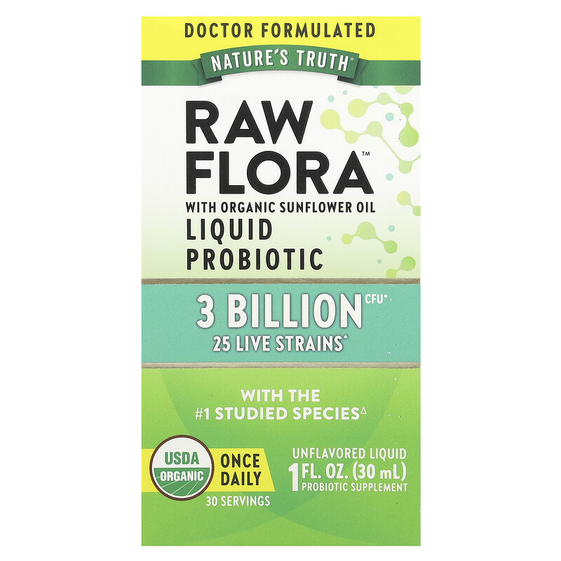 

Nature's Truth, Жидкий пробиотик Raw Flora , без добавок, 3 млрд КОЕ, 30 мл (1 жидк. Унция)