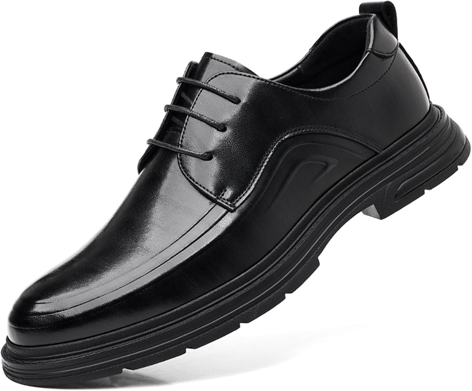 

Мужские кожаные оксфорды на шнуровке с платформой, формальные, с круглым носком, низкие, противоскользящие, деловые, повседневные дерби Ptnoka, черный