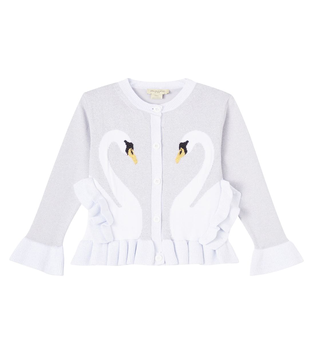 

Жаккардовый кардиган с рюшами из хлопковой смеси Stella McCartney Kids, серебряный