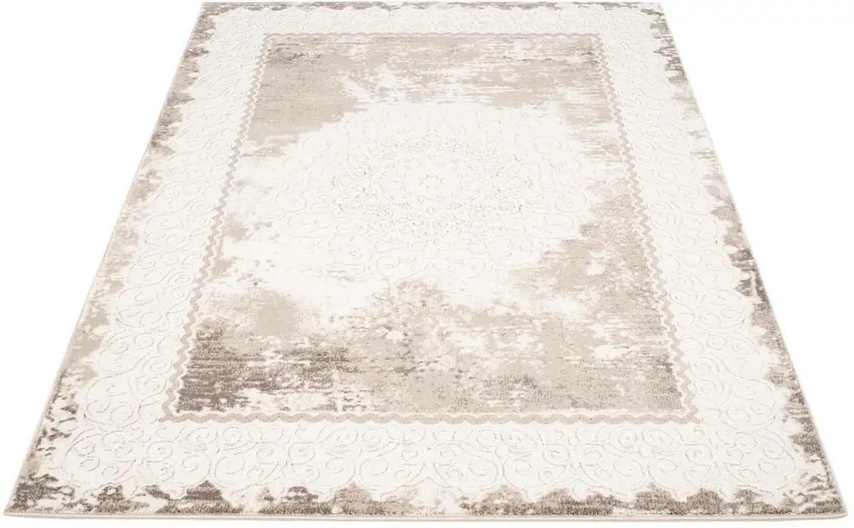 

Ковер Carpet City "Platinum 8058", прямоугольный, короткий ворс, бордюр, блестящий благодаря полиэстеру 120х170 см, бежевый