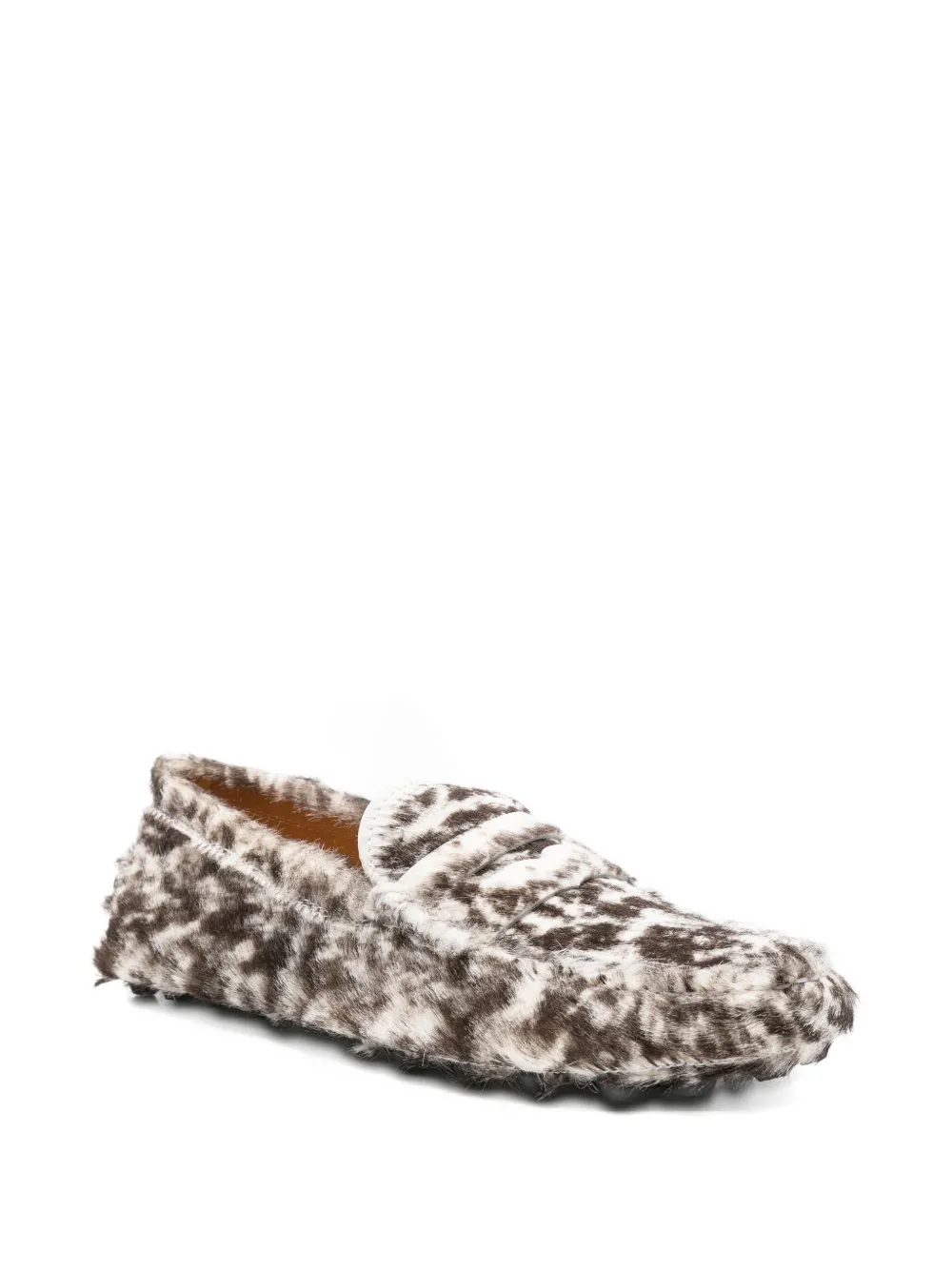 Лоферы Gommino с леопардовым принтом и мехом пони TOD'S, коричневый — фото 2