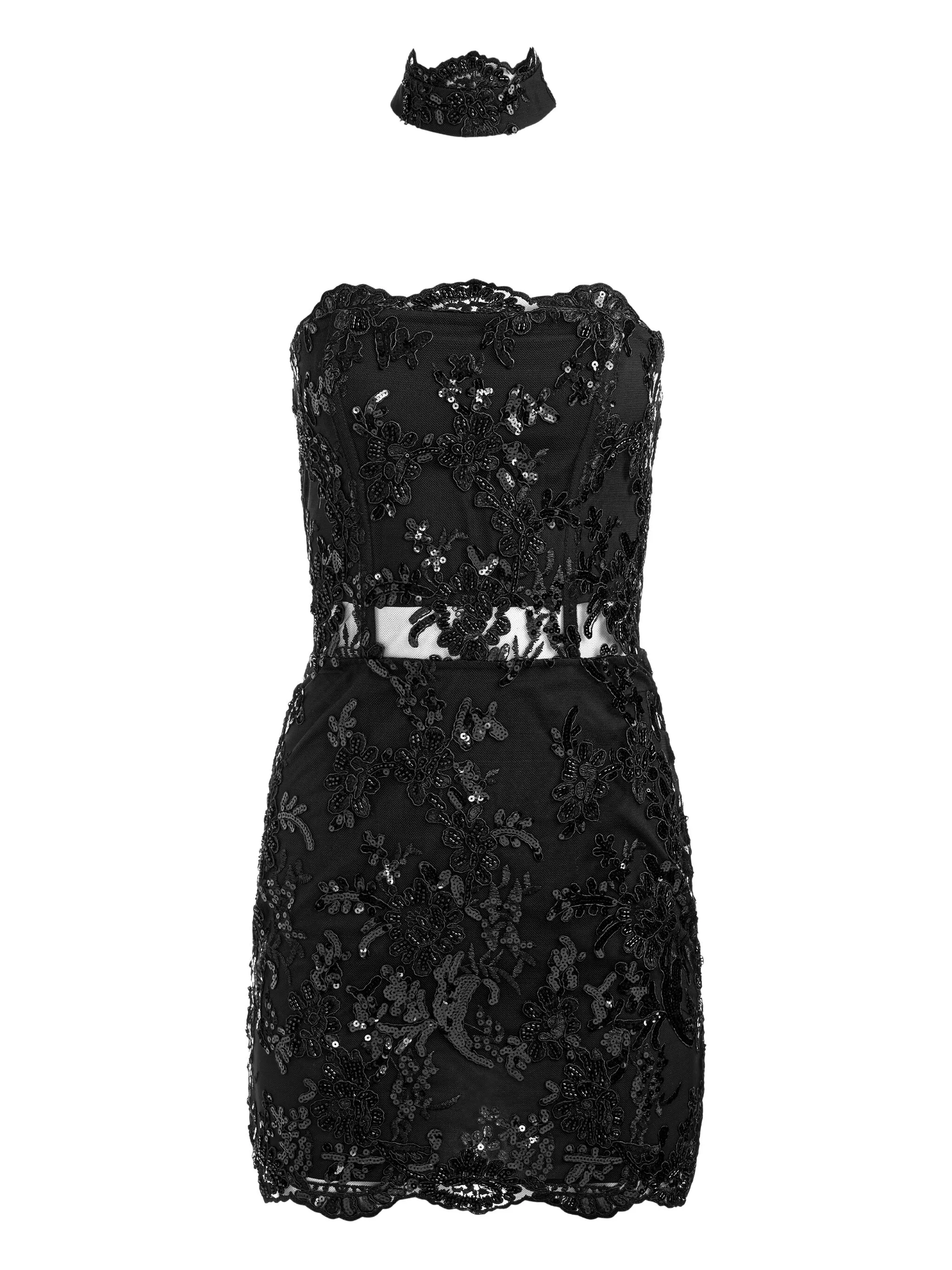 

Кружевное платье мини Georgie без бретелей Alice + Olivia, черный