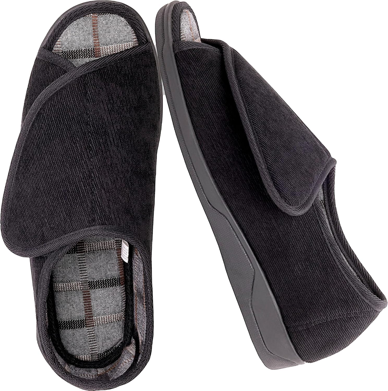 

Мужские широкие плюшевые домашние тапочки с памятью формы 80D для диабетиков, с регулируемыми застежками, широкой посадкой, теплым плюшевым флисом, для артрита, отеков и диабета, машинная стирка, с противоскользящей подошвой EUROPEAN SOFTEST