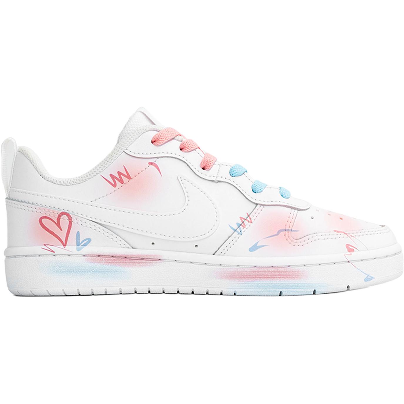 Nike Корт Боро Лоу 20 000 цветов, персиково-мятный, сумка для покупок. Детские кроссовки для скейтбординга. Белые, розовые, для подростков. — фото 3