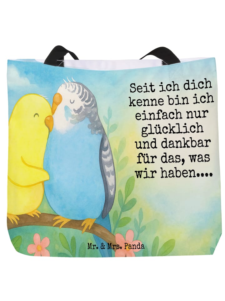 

Mr. & Mrs. Panda Сумка-шоппер с рисунком и надписью "Любовь к волнистым попугайчикам" белого цвета