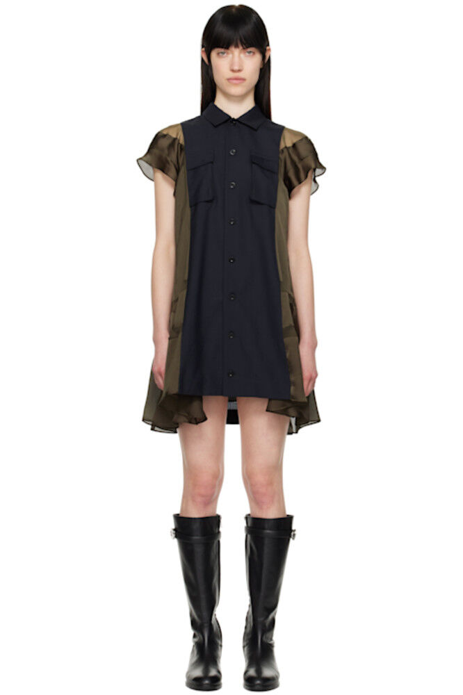 

Костюм цвета морской волны и хаки и атласное мини-платье sacai