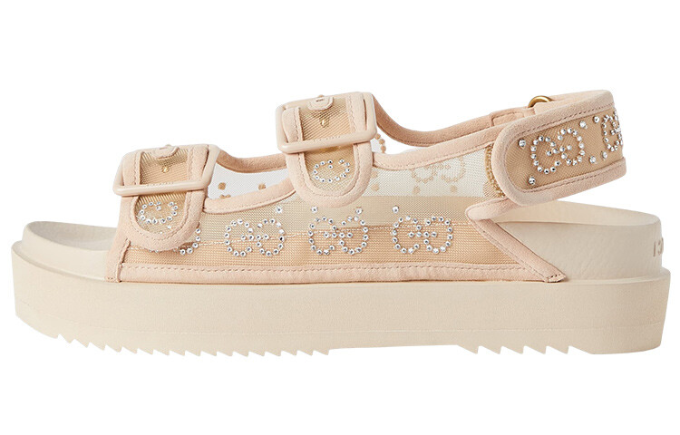 Шлепанцы женские Gucci Crystal-embellished, розово-белый