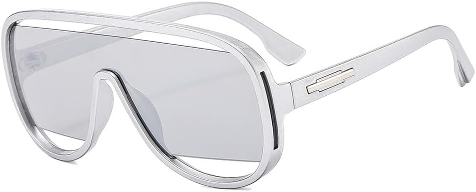 

Большие мужские полые солнцезащитные очки, женские ретро-очки в стиле ретро, ​​цельные, с градиентным зеркальным покрытием, защита от УФ-излучения UV400, без оправы HDUBFY, Silver