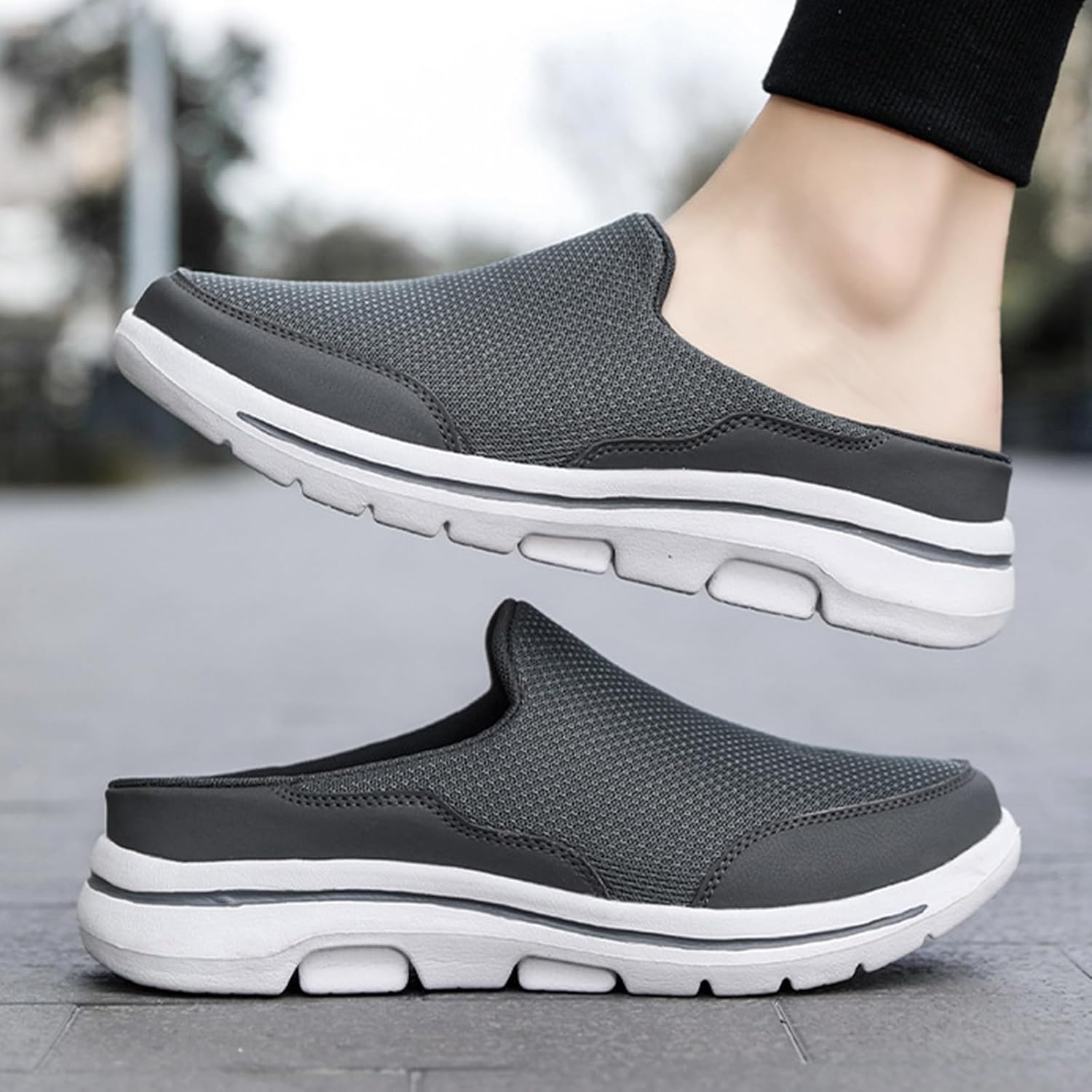 Женские и мужские мюли и клоги Kubbon Slip On с дышащей сеткой, прогулочные мюли-кроссовки, без задника, походная обувь для путешествий, закрытые тапочки, темно-серый — фото 3