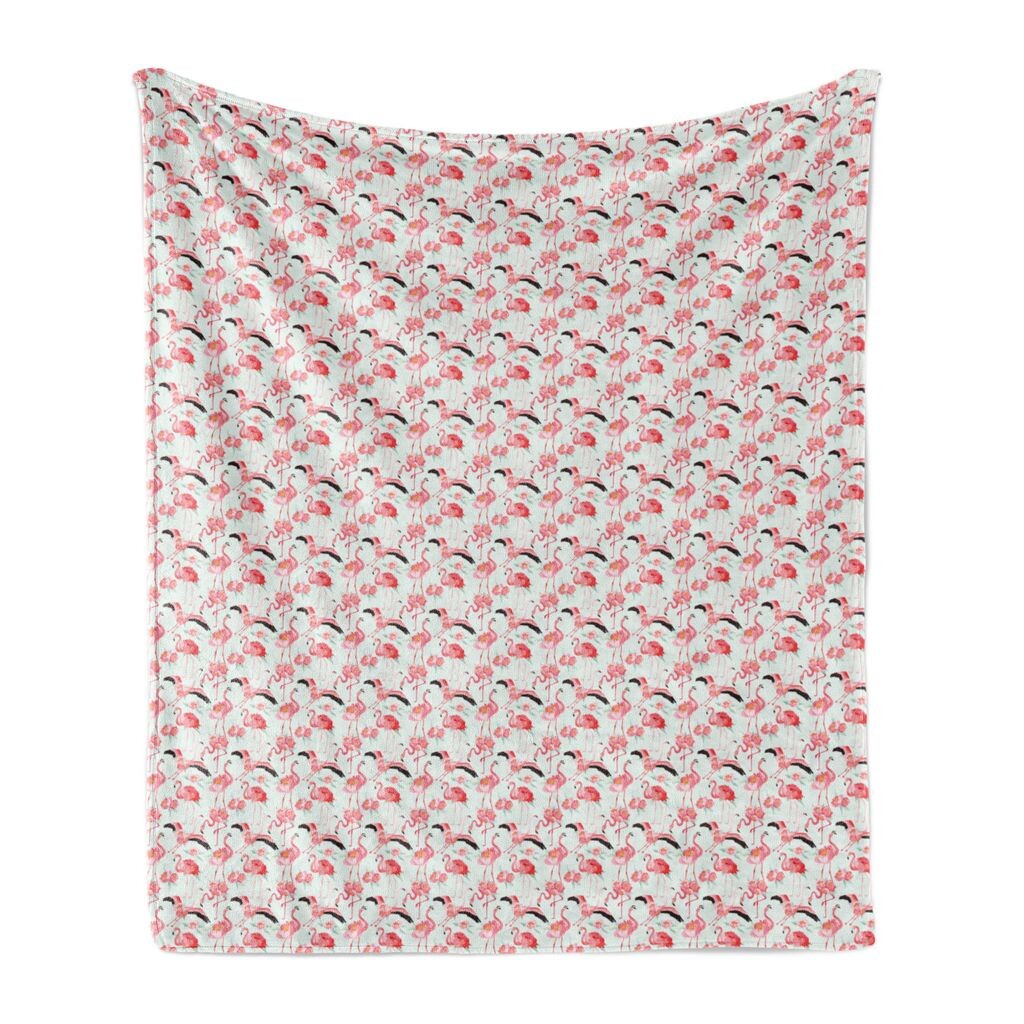 

ABAKUHAUS Flamingo Мягкое фланелевое флисовое одеяло, тропические птицы с цветущими цветами на спине, 175 x 230 см, бледно-розовый, мятно-зеленый