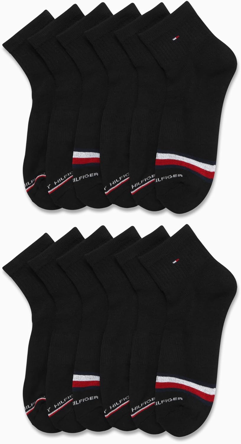 Мужские носки Tommy Hilfiger Quarter - 12 пар носков с поддержкой свода стопы, эластичные, спортивные, для мужчин (7-12 лет), Coal Black — фото 3