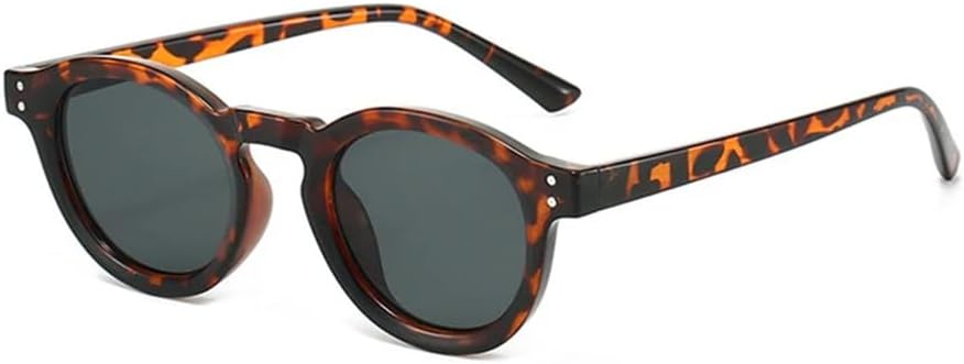 

Модные маленькие круглые панк-солнцезащитные очки для женщин в стиле ретро с заклепками, для мужчин, с прозрачными, серыми и розовыми линзами цвета океана, защита от УФ-излучения UV400 KTUCN, Leopard Black