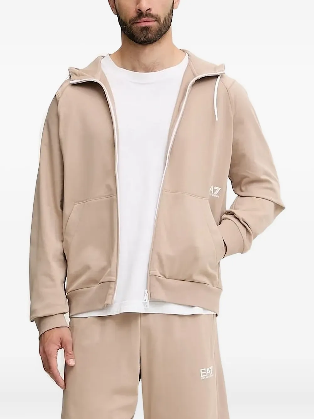 

Толстовка с капюшоном на молнии с логотипом Ea7 Emporio Armani, нейтральный