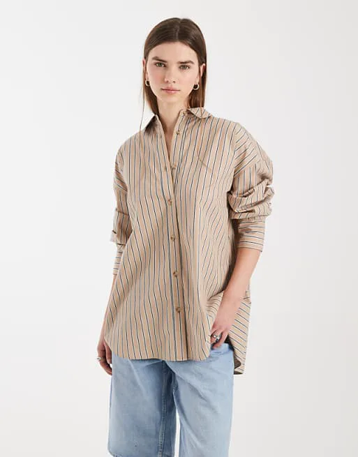 

Классическая хлопковая рубашка в коричневую полоску ASOS DESIGN