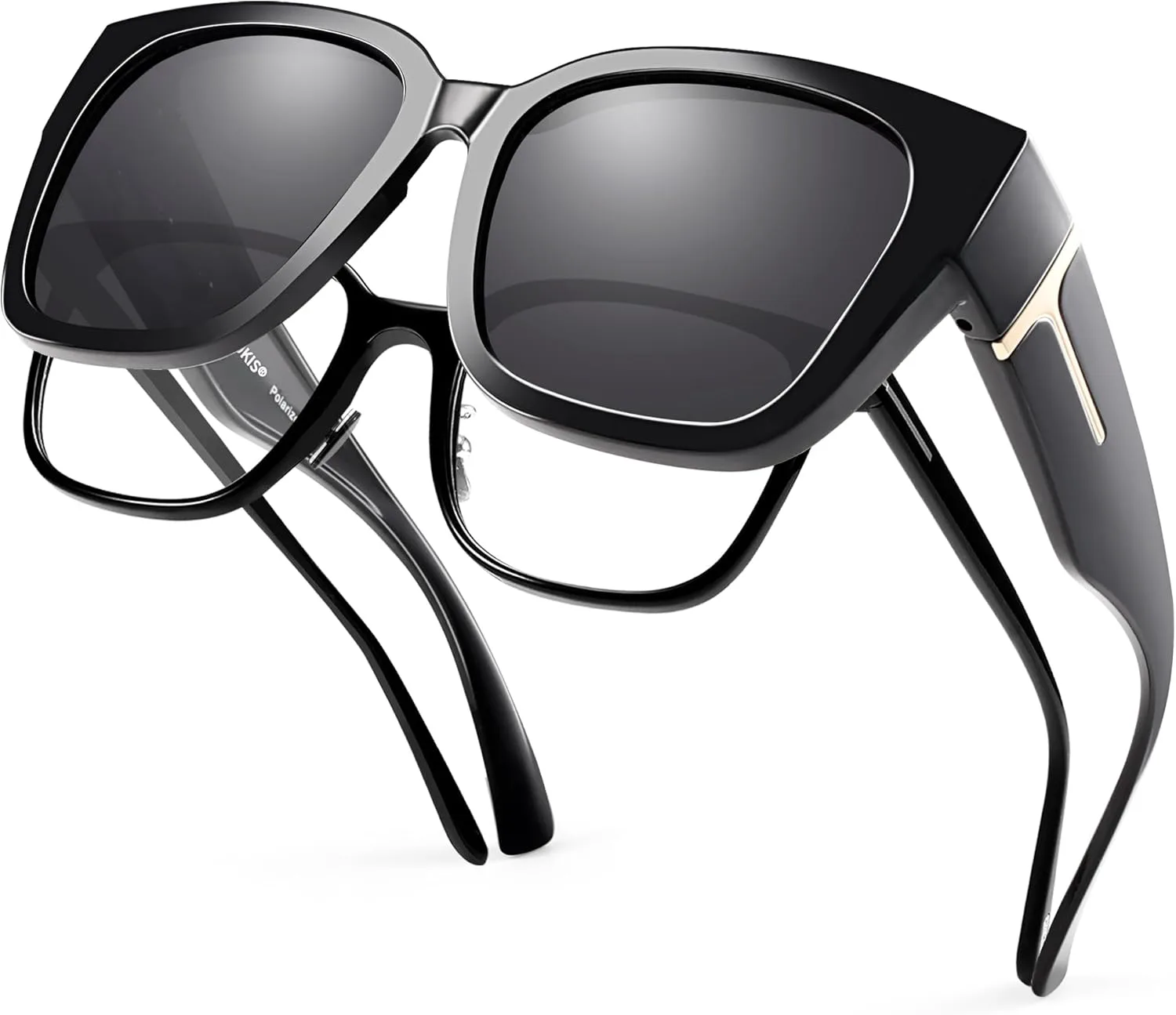 

Солнцезащитные очки, надеваемые поверх очков, для женщин и мужчин, поляризованные, с защитой UV400, модные квадратные Paukis, A03 Gloss Black Frame/Grey Lens