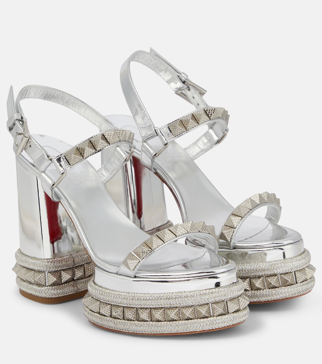 Кожаные босоножки Superaclou на платформе Christian Louboutin, серебряный