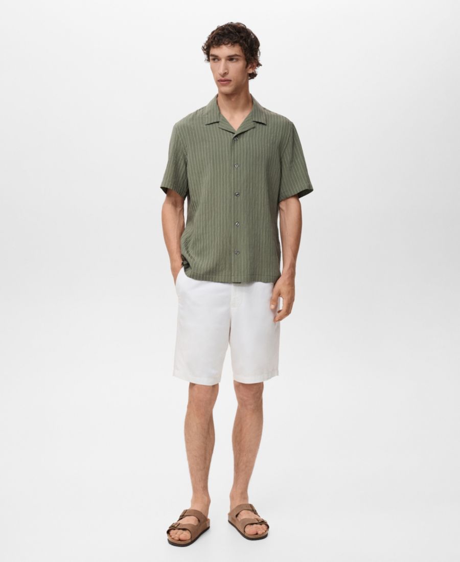 

Мужская полосатая рубашка с коротким рукавом MANGO, Dark Green