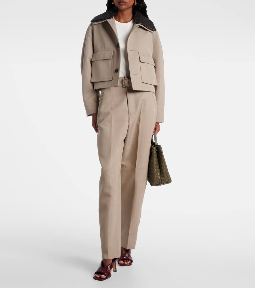 Кроп куртка из шерсти с кожаными деталями Bottega Veneta, Beige Melange — фото 2