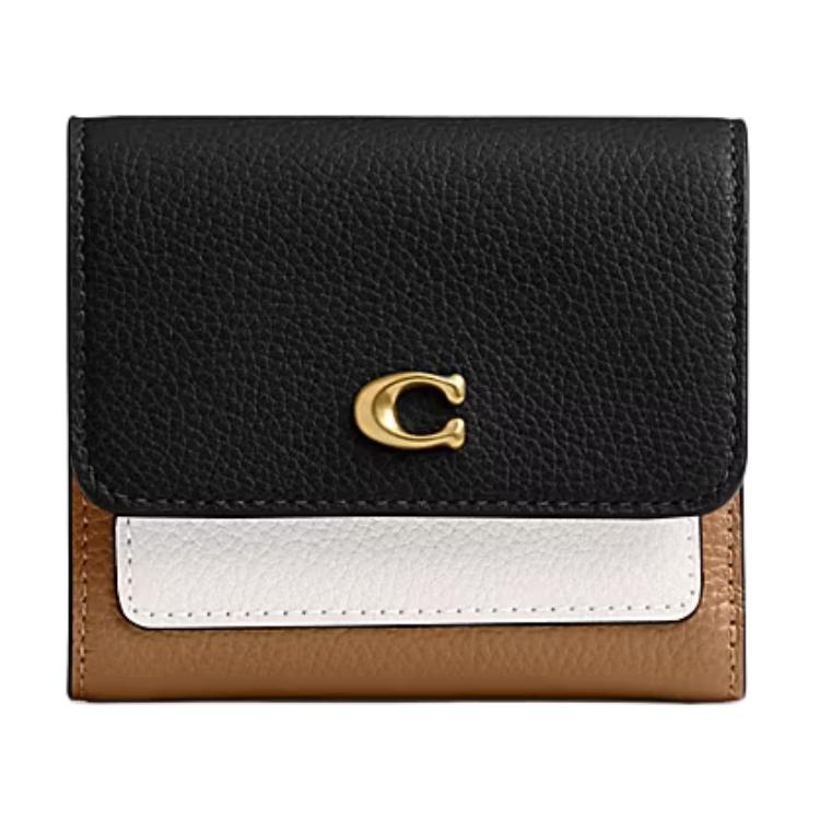 

COACH Кожаный женский кошелёк маленький чёрный белый коричневый, Black Multicolor