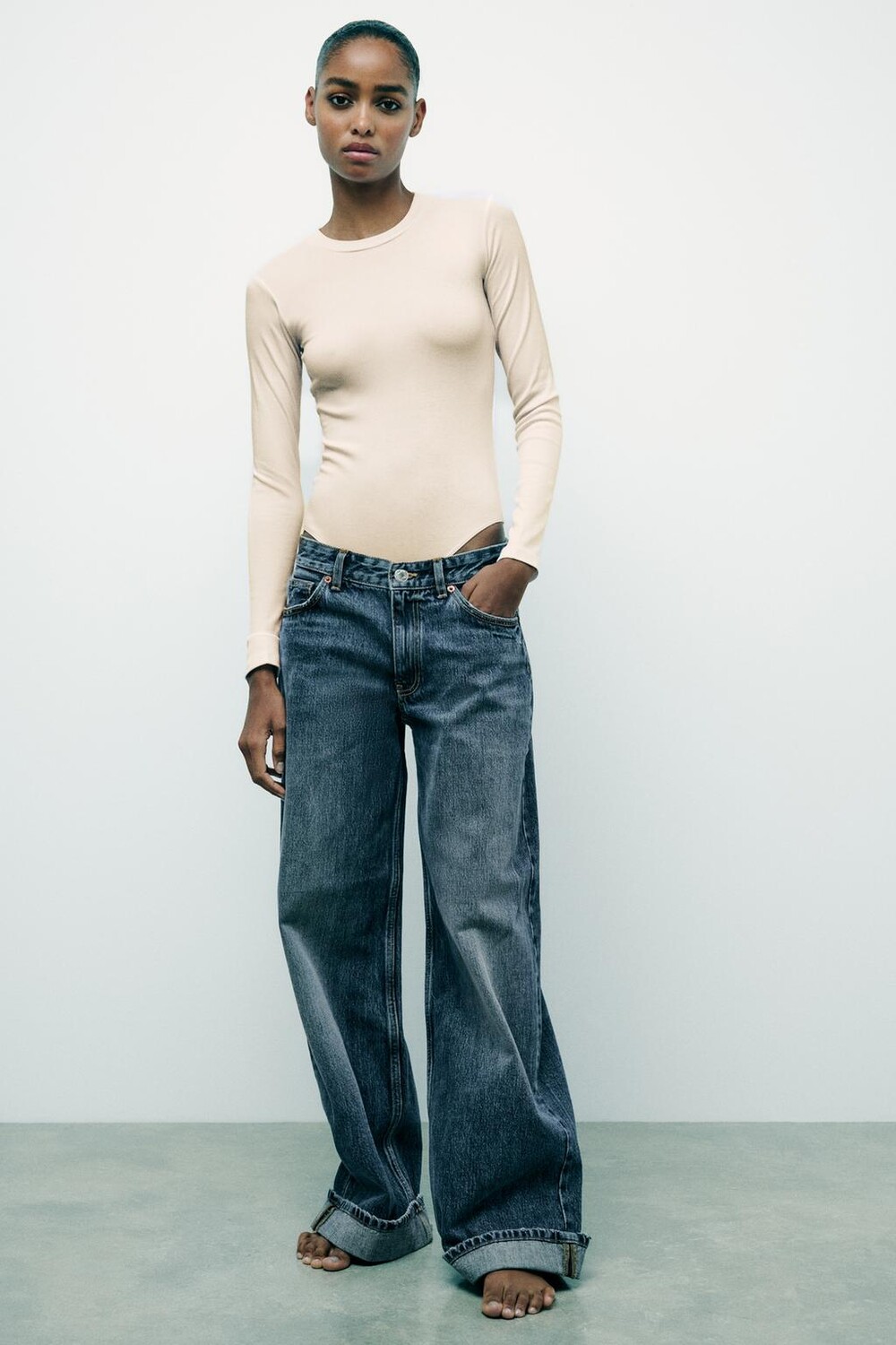 

Боди из хлопкового модала ZARA, экрю