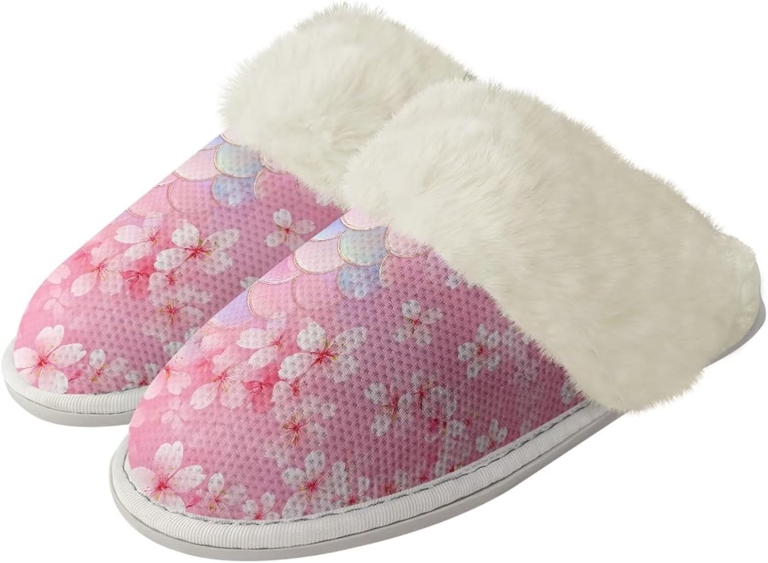 

Женские пушистые тапочки xixirimido с искусственным мехом, мужские противоскользящие домашние тапочки для дома и улицы, Cherry Blossom Mermaid