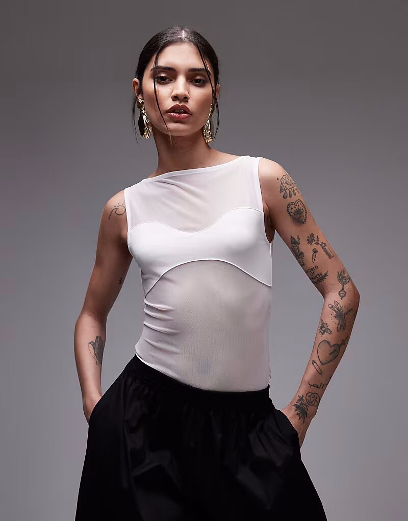 

Боди из смеси сетчатой ​​ткани ASOS DESIGN цвета экрю