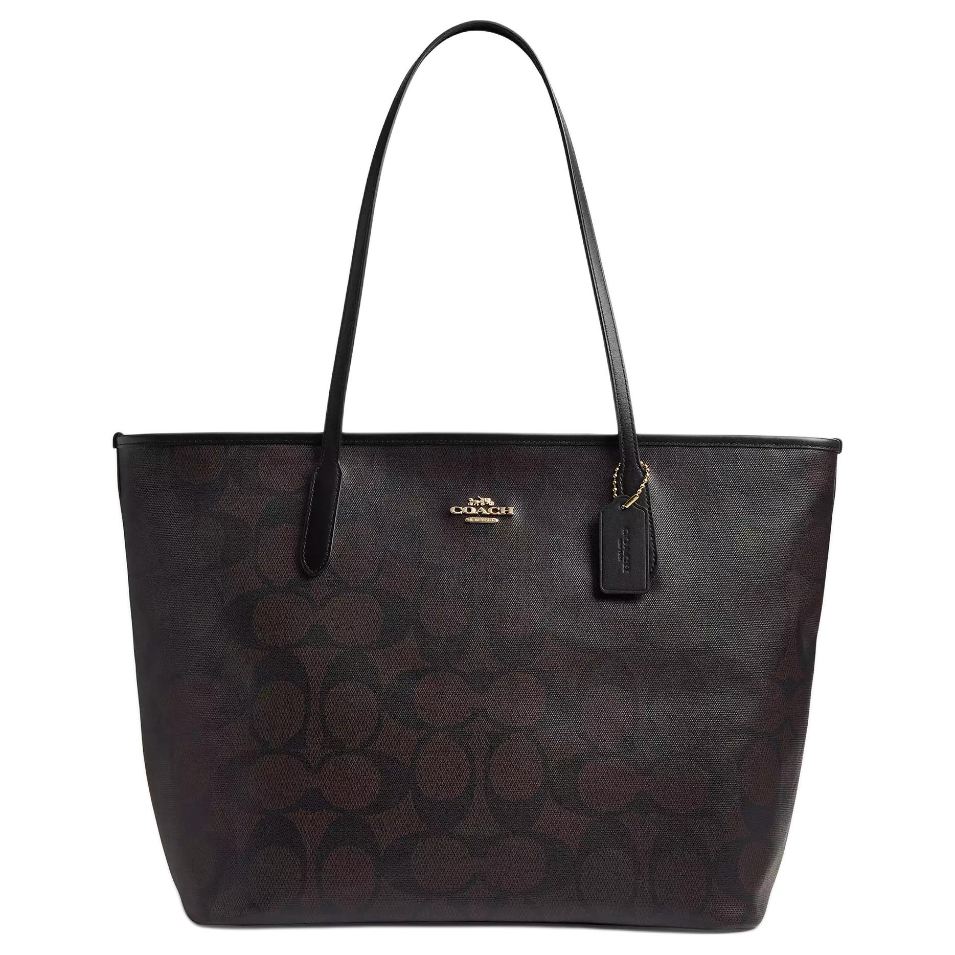 

Городская макси сигнатур холщовая сумка тоут, шоппер, женская сумка, большая сумка через плечо walnut COACH