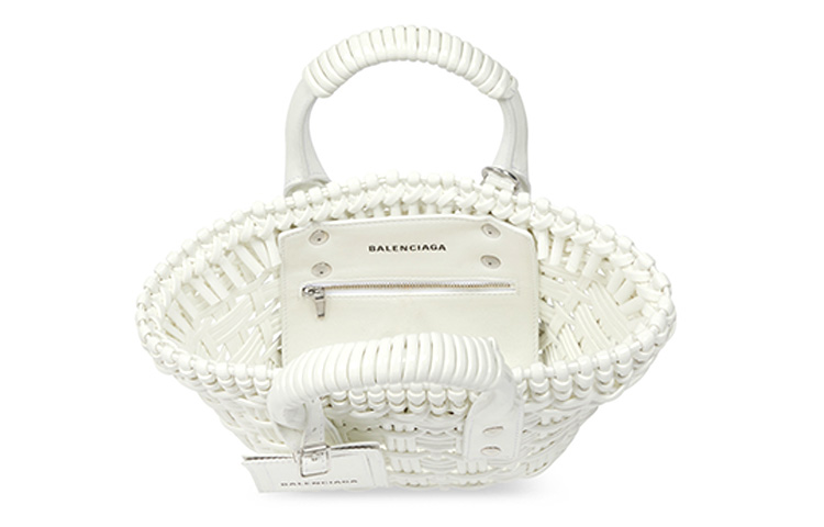 Balenciaga BISTRO Woven Basket Bag Tote Bag Shopping Bag Crossbody Bag Handbag Extra Small Women's White — фото 3