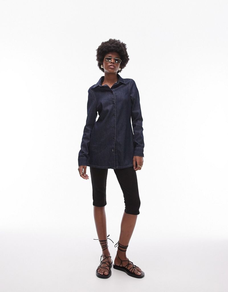 

Длинная джинсовая рубашка узкого кроя Topshop